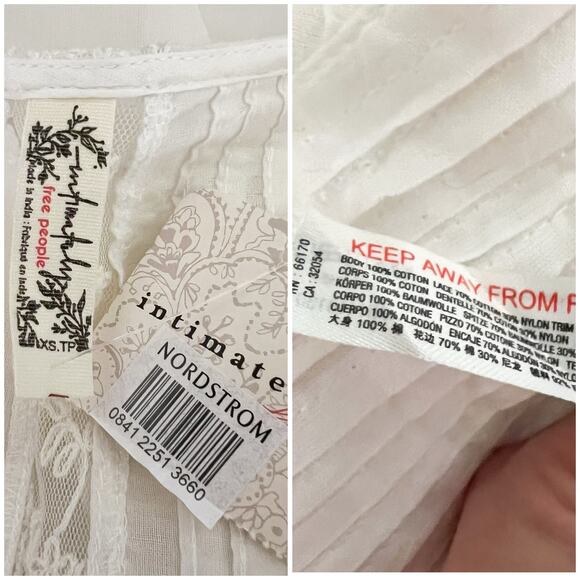 NEW Free People | Eloise White Lace Puff Sleeve V Neck Semi Sheer Bodysuit Top - Picture 11 of 12